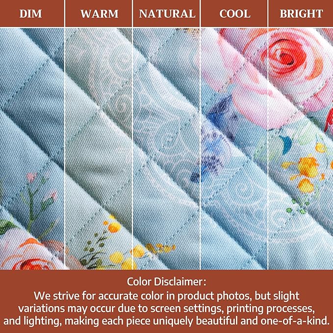Maison d' Hermine 100% Cotton Oven Mitt & Pot Holder Set (7.5"x13" & 8"x8") Heat Resistant BBQ Cooking Gloves with Loop Baking Grilling Kitchen Hotel Home Farmhouse Spring Summer (Ibiza - Blue)