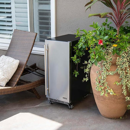 NewAir 15” Outdoor Beverage Fridge | Freestanding or Built-In Under counter Refrigerator for Outside Patio | Weatherproof Outdoor Fridge for 90 Cans with Detachable Castors | Stainless Steel