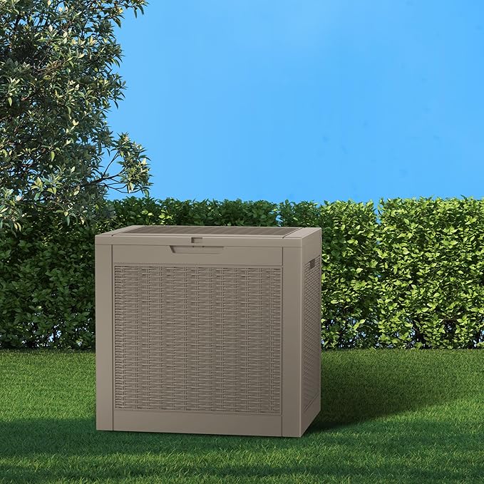 Resin Deck Box - 35 Gallon Lockable Outdoor Storage, Water-Resistant Indoor/Outdoor Bin for Package Delivery, Patio Cushions, Gardening Tools