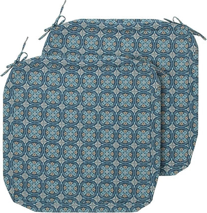 Magpie Fabrics Indoor Outdoor Cushion Cover Replacement 2 Pack, NO Insert! Water Repellent Slipcover with Ties Decor for Patio Garden Chair Sofa Bench Wicker(Morgan Medal Blue, 24x22x4 Inch)