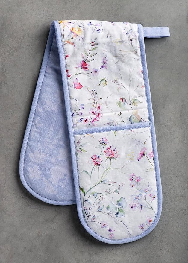 Maison d' Hermine Double Oven Mitts 100% Cotton 7"x35" Double Oven Mitt Heat Resistant BBQ Cooking Gloves with Loop Baking Grilling Kitchen Hotel Home Farmhouse Spring Summer (Summer Floral)