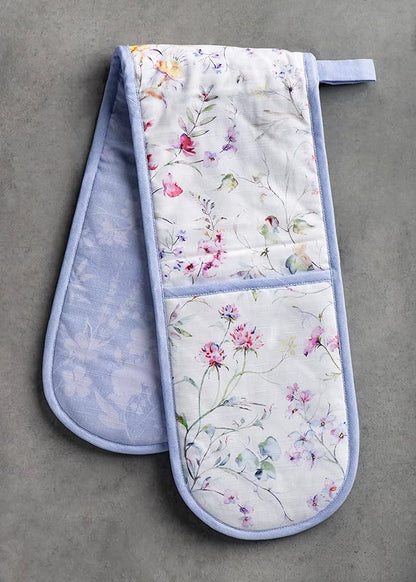 Maison d' Hermine Double Oven Mitts 100% Cotton 7"x35" Double Oven Mitt Heat Resistant BBQ Cooking Gloves with Loop Baking Grilling Kitchen Hotel Home Farmhouse Spring Summer (Summer Floral)