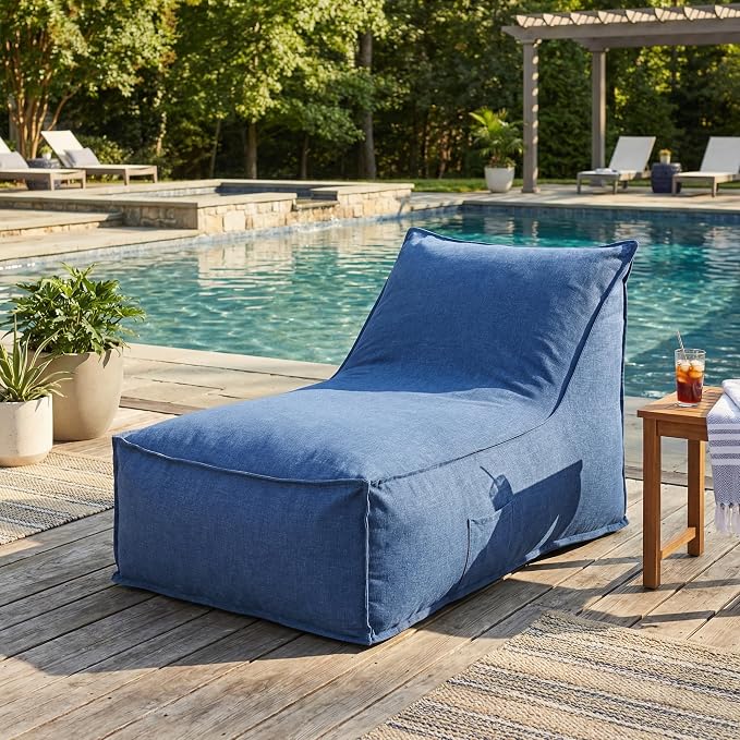Merax Outdoor Bean Bag Chairs, 48" L Lounger Chair for Adults Bean Bag Couch Sofa with Foam Filled for Patio Pool Balcony & Desk, Water-Repellence Fabric Outside Beanbag Chair, Navy Blue