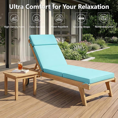 80 x 26 Inch Outdoor Chaise Lounge Cushion - Removable Cover, 4-Section Design, Water-Repellent & Fade-Resistant, 6 Tie Straps, Replacement for Patio & Pool Chairs - Light Blue
