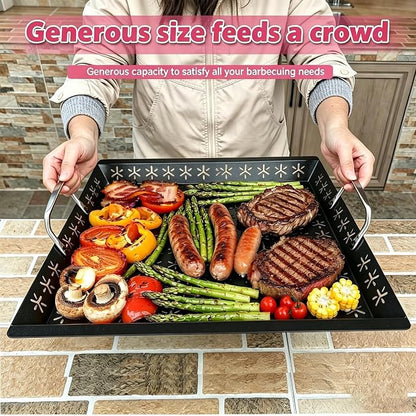 Vegetable Grill Basket for Outdoor Grill - 18.9"*16.5"Extra Large XXXL Heavy-Duty Veggie Grilling Basket, Non-stick Enamel Coating, Grilling Accessories for Grills and Vegetables