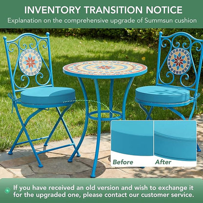 Summsun Outdoor Bistro Chair Cushions Set of 2, 15" D x 3" H Round Chair Cushions Waterproof and Fade Resistant Chair Cushion Pads with Non-Slip Ties and Removable Covers for Garden, Teal