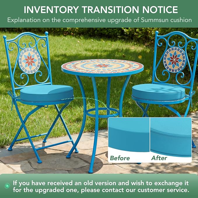 Summsun Outdoor Bistro Chair Cushions Set of 4, 15" D x 3" H Round Chair Cushions Waterproof and Fade Resistant Chair Cushion Pads with Non-Slip Ties and Removable Covers for Garden, Teal