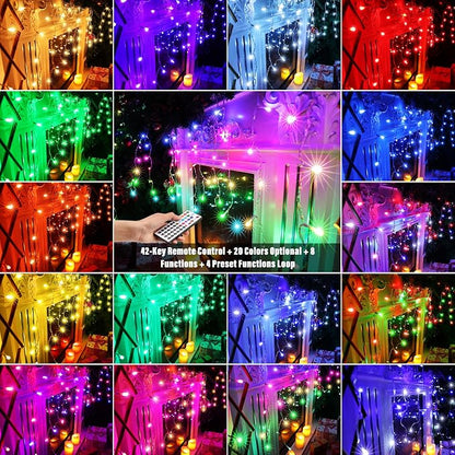 Joomer 66FT RGB Christmas Icicle Lights Outdoor Non-Connectable Xmas Lights | with Remote Timer Waterproof Plug-in String Light for Christmas Party, holiday Eaves Roof Xmas Decorations