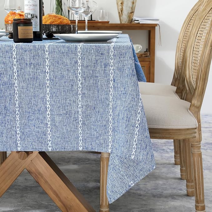 Chassic Square Tablecloth 60 x 60 Inch, Farmhouse Boho Linen Table Cloths, Wrinkle Free & Washable Tablecloths for Dining Tables, Summer Kitchen Decor - Blue