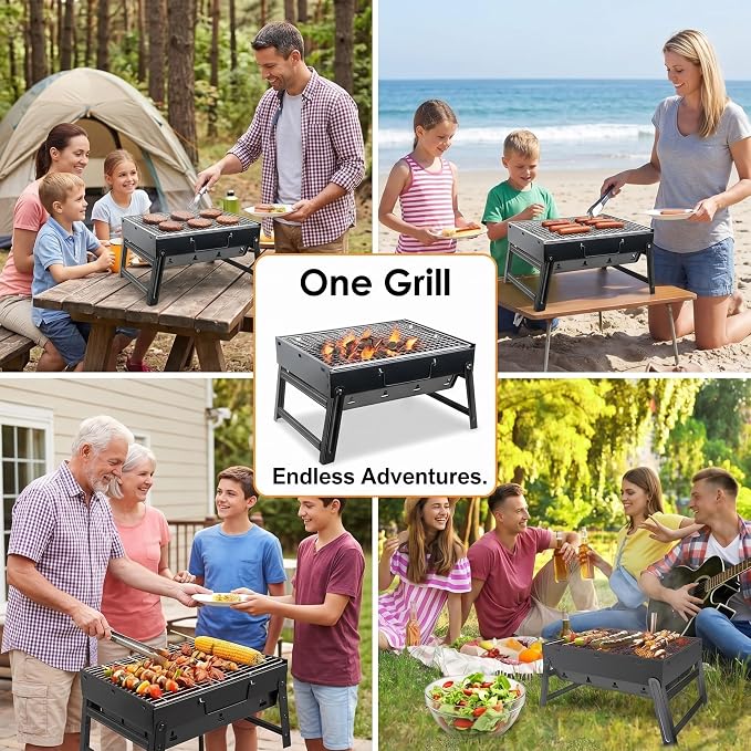 Portable Foldable Charcoal Grill 15" Tabletop BBQ | Lightweight & Compact, Easy Setup, Camping & Picnic, Outdoor Use, Beach & Backyard