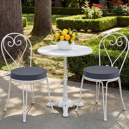 Summsun Outdoor Bistro Chair Cushions Set of 2, 15" D x 3" H Round Chair Cushions Waterproof and Fade Resistant Chair Cushion Pads with Non-Slip Ties and Removable Covers for Garden, Dark Grey