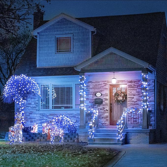 131FT 400 LED Outdoor String Lights, Blue and White Christmas Lights Indoor | Plug in Waterproof 8 Modes Clear Wire String Twinkle Lights for Bedroom Outside Patio Yard Xmas Party Holiday Decorations