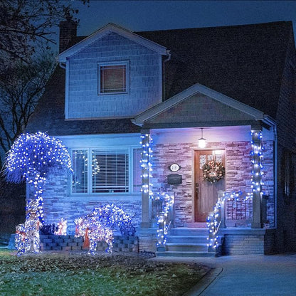 131FT 400 LED Outdoor String Lights, Blue and White Christmas Lights Indoor | Plug in Waterproof 8 Modes Clear Wire String Twinkle Lights for Bedroom Outside Patio Yard Xmas Party Holiday Decorations