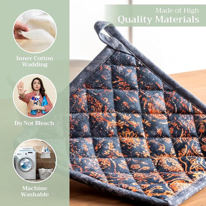 Maison d' Hermine Pot Holders 100% Cotton Potholders (8" x 8", Pack of 2) | Heat Resistant Hot Pads with Loop BBQ Cooking Baking Hotel Kitchen Handling Hot Pans Thanksgiving Christmas - Imperfection