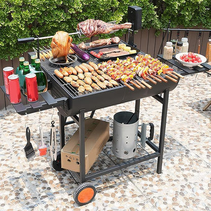 Extra Large Charcoal Barbecue Grill Outdoor BBQ 871 Square Inches Grills Outdoors Cooking with Foldable Side Tables and Wheels for Outdoor Backyard Patio Picnic Parties Camping