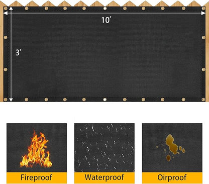 Heat Shield Behind Grill Black Fireproof Cover and Screen Protect Deck Railing from Grill Heat Shield for Wood Stove, 3’x10’ Wall Protector for Fridge Waterproof BBQ Mat UV Resistant Privacy Screen