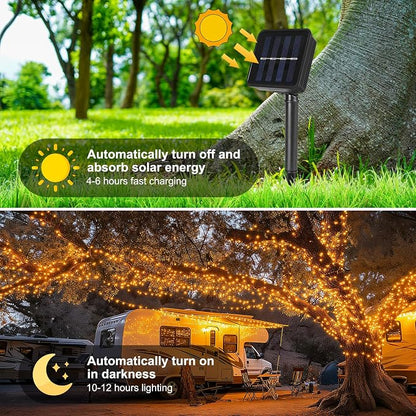 2 Pack Solar String Lights for Outside,Each 33Ft 100 LED Solar String Lights Outdoor Waterproof with 8 Modes,Solar Lights Outdoor for Patio, Garden, Tree, Party Decor-Warm White