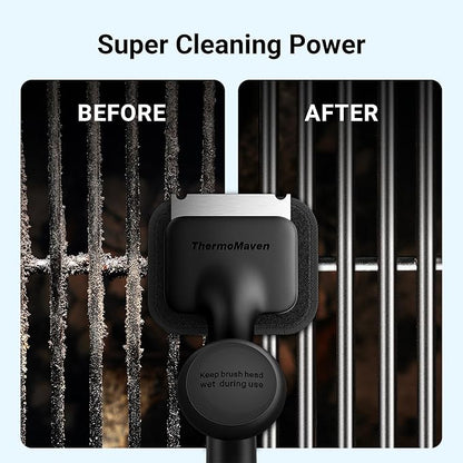 ThermoMaven Grill Brush Bristle Free with 3 Replacement Brush Heads, Steam Grill Brush with Scraper, Non Metal Bristles for Cast Iron, Stainless-Steel Grates, Safe for Non-Stick Surface, Black