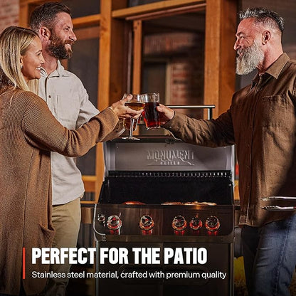 Monument Grills 4+1 Burner Natural Gas Grill with Hose, 50,000 BTU Stainless Steel Outdoor Patio Barbecue Grill with Rotisserie, Fast Heating, Knob Control, M415BZNG