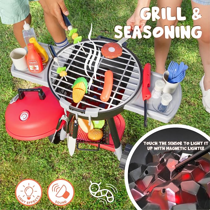 JOYIN Kitchen Toy Set, BBQ Play Grill, Cooking Toy Set, Little Chef Play, Kids Grill Playset Interactive BBQ for Kids with Light & Sound, Birthday Gift for 3 4 Year Old Boys Girls Outdoor Toys
