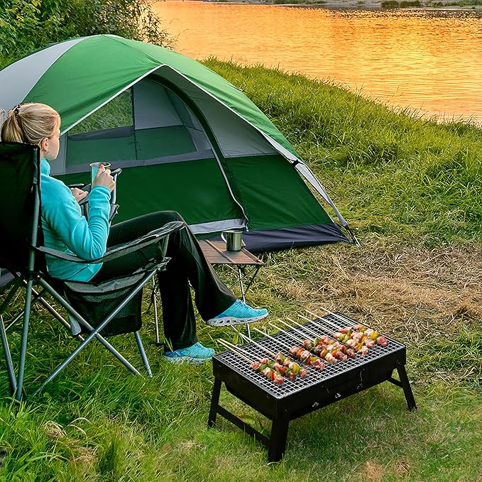 Gardenised Portable Charcoal Grill Foldable Stainless Steel BBQ for Camping Backyard Tailgating Hiking Picnic Travel Beach Parties Garden Gatherings Poolside Cooking Skewers & Outdoor Barbecues, Small