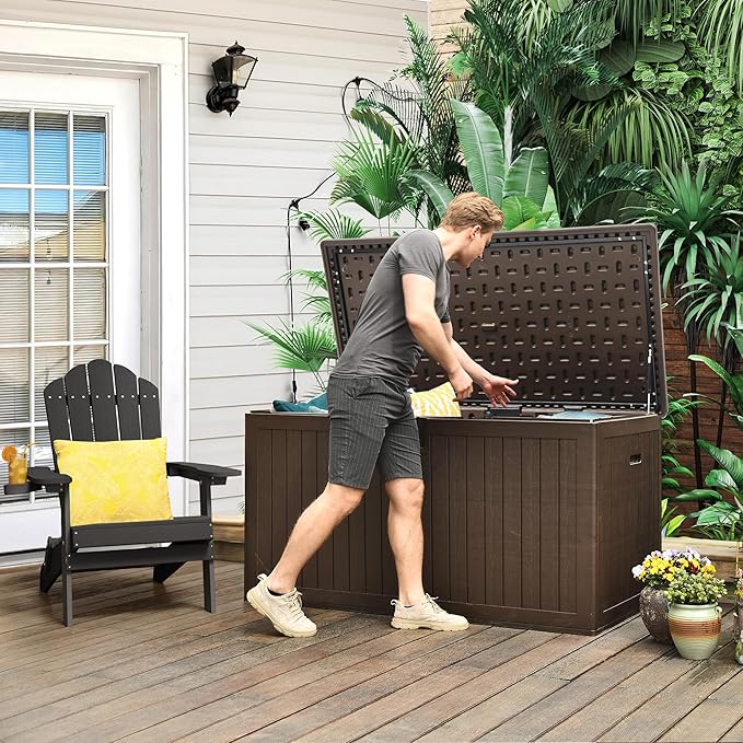 YITAHOME XXL 260 Gallon Large Deck Box,Outdoor Storage for Patio Furniture Cushions,Garden Tools with Flexible Divider,Waterproof,Lockable (Brown)