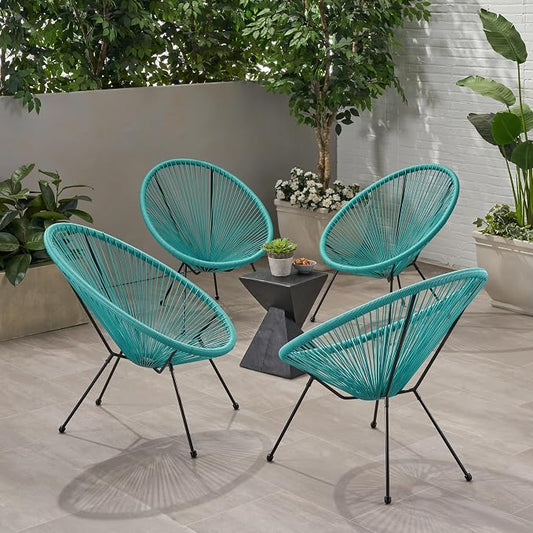 Christopher Knight Home Outdoor Hammock Weave Chair with Steel Frame (Set of 4) - Teal and Black