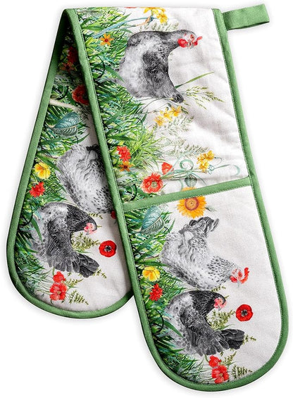 Maison d' Hermine Double Oven Mitts 100% Cotton 7"x35" Double Oven Mitt Heat Resistant BBQ Cooking Gloves with Loop Baking Grilling Kitchen Hotel Home Farmhouse Spring Summer (Basse Cour)