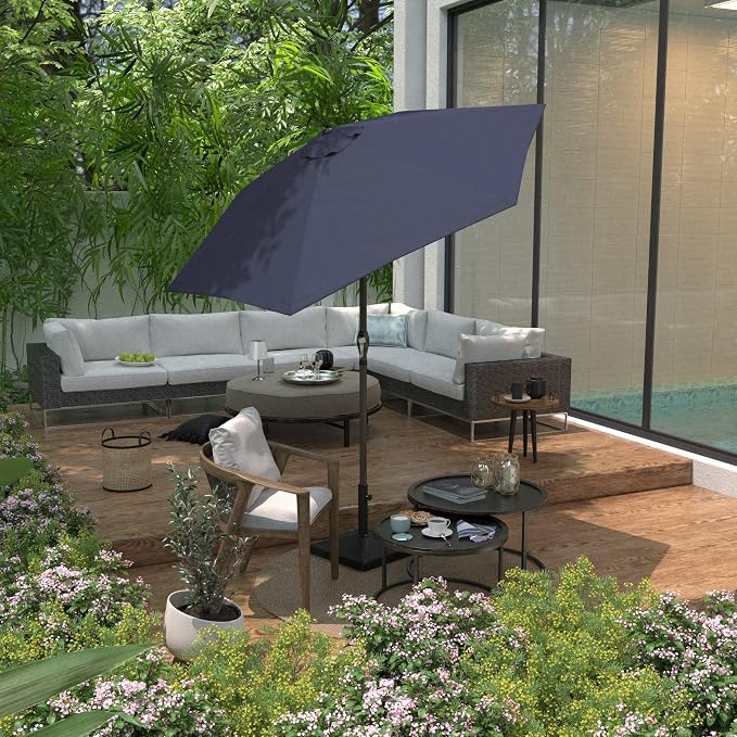 Sunline 7.5 ft Patio Umbrella with Crank & Push Button Tilt, Outdoor Market Umbrella with UV Protection & Wind Vent and Fiberglass Ribs, Metal Frame for Deck, Pool & Table, Navy Blue