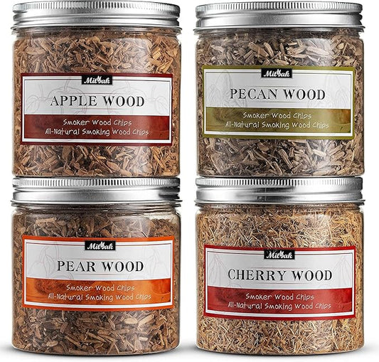 Premium Wood Chips for Smoking Gun (Set of 4 - Apple, Cherry, Pecan, Pear) 4 OZ Each Extra Fine Wood Smoking Chips for Handheld Cocktail Smoker