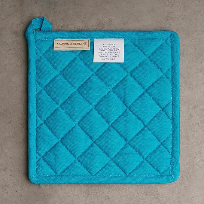 Maison d' Hermine Pot Holders 100% Cotton Heat Resistant Potholders 8" x 8" Hot Pads with Loop BBQ Baking Hotel Farmhouse Kitchen Handling Hot Pans Spring Summer (Pack of 1, Flower in The Field)