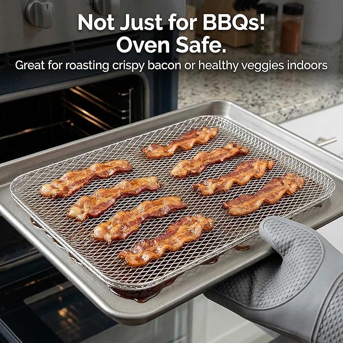 10 Pack Disposable Grill Topper, 15.3x12.2" Non-Stick Aluminum BBQ Grill Mesh Mat, Outdoor Grilling Grates Cover for Meat Veggies Fish, Baking Roasting Tray