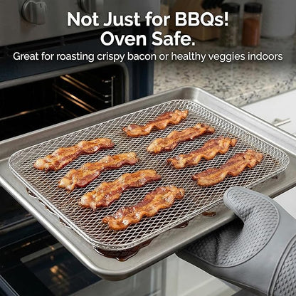 10 Pack Disposable Grill Topper, 15.3x12.2" Non-Stick Aluminum BBQ Grill Mesh Mat, Outdoor Grilling Grates Cover for Meat Veggies Fish, Baking Roasting Tray