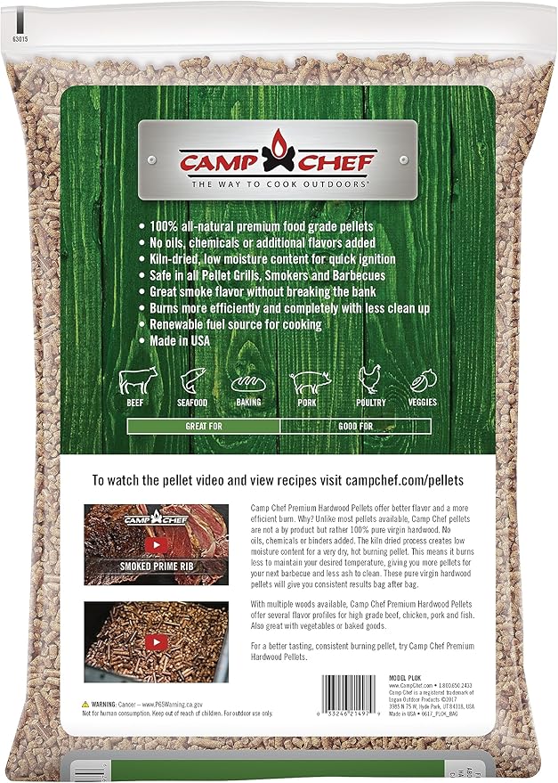 Camp Chef Oak Flavor 100% All-Natural Wood Pellets for Smokers and Pellet Grills, Smoke, Bake, Roast, Braise and BBQ, 20 lb. Bag