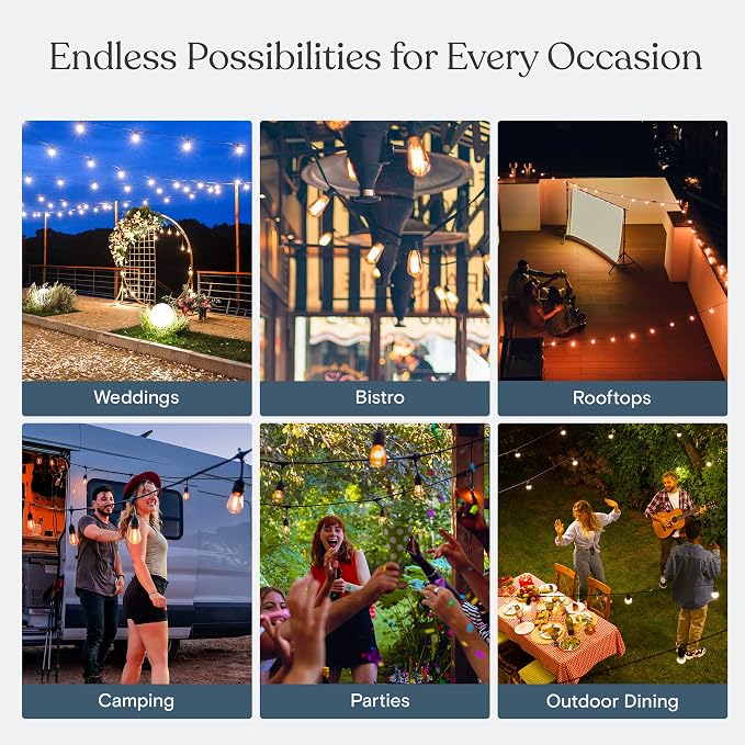 Brightech Ambience Pro 27 Ft Solar Powered Outdoor String Lights - Commercial Grade Waterproof Patio Lights Withn Edison Globes, Shatterproof LED String Lights for Patio - 1W, Warm White, 12 Bulbs