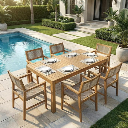 Acacia Heritage Woven Rope Wood Armchair, Set of 2 - Handcrafted Outdoor Patio Dining Chairs with UV Resistant Finish - Solid Wood Boho Accent Seating for Deck, Porch & Backyard, Natural
