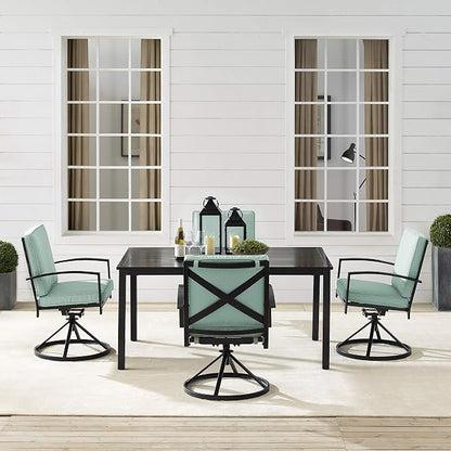 Crosley Furniture Kaplan 5-Piece Outdoor Dining Set for 4, Patio Table and Chairs for Backyard, Deck, Oiled Bronze with Mist Cushions