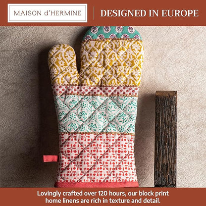 Maison d'Hermine Oven Gloves 100% Cotton Oven Mitt 7" x 13" with Loop Heat Resistant BBQ Cooking Gloves Baking Grilling Kitchen Hotel Home Farmhouse Spring Summer (Pack of 1, Provence)