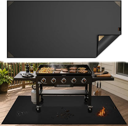 75 x 40 in Under Grill Mat for Outdoor Grill, 4 Weighted Corners | Wind-resistant, no-curl grill mat with bound edges; waterproof, oil-proof, fireproof to 2000°F for Blackstone, decks & patios