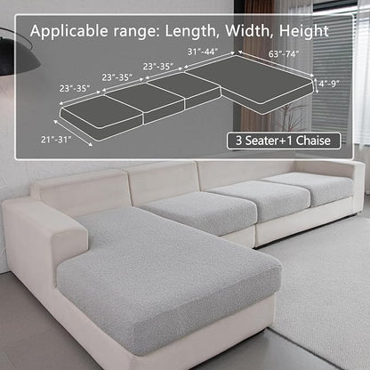 OHSIO Couch Cushion Covers for Sectional Sofa, Stretch Soft Sofa Slipcovers Washable Wear-Resistant Universal Furniture Protector for Living Room(3 Seaters Covers+1 Chaise Cover, Light Gray)