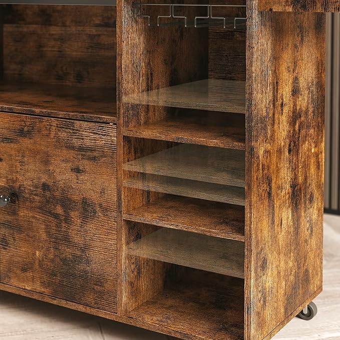 IRONCK Kitchen Island Cart with Wheels for Kitchen and Dining Room | Wine Rack, Drawers, Open Shelves, Storage, Drawer space