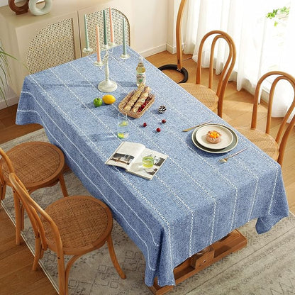 Chassic Rectangle Tablecloth 54 x 72 Inch, Farmhouse Boho Linen Table Cloths, Wrinkle Free & Washable Tablecloths for Small Dining Tables, Summer Kitchen Decor – Hemstitch Blue