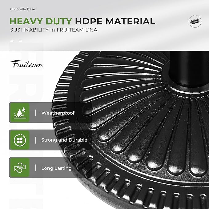 FRUITEAM 17.8" 33 lbs Round Patio Umbrella Base Pre-Filled Umbrella Stand Sun-Flower-Pattern Heavy Duty Market Umbrella Base Stand for Patio, Outdoor, Swimming Pool, Black