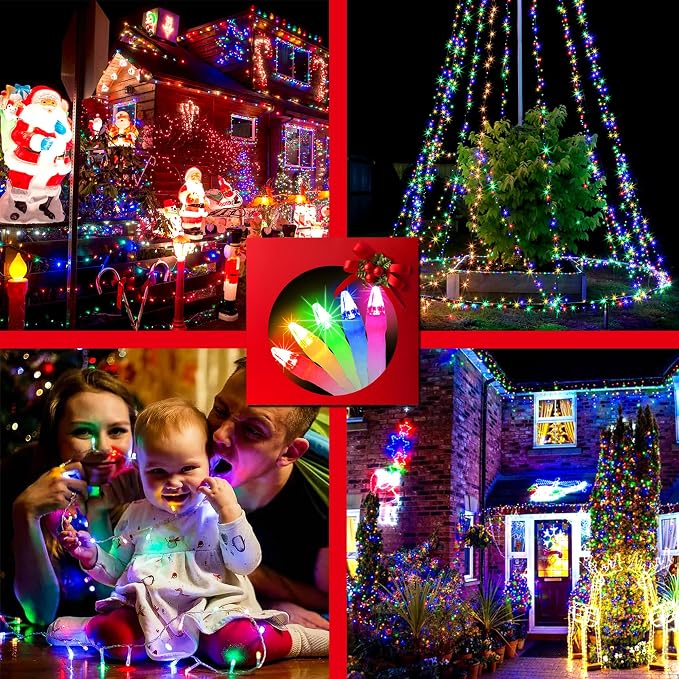 Christmas Tree String Lights 75FT 300 LED Multicolor | Dimmable, 12 Light Styles, Memory Timer, Waterproof, 29V Safe Low Voltage, Diamond-Faceted LED, Energy Efficiency