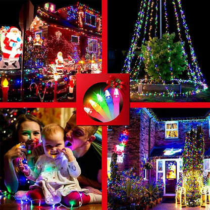 Christmas Tree String Lights 75FT 300 LED Multicolor | Dimmable, 12 Light Styles, Memory Timer, Waterproof, 29V Safe Low Voltage, Diamond-Faceted LED, Energy Efficiency