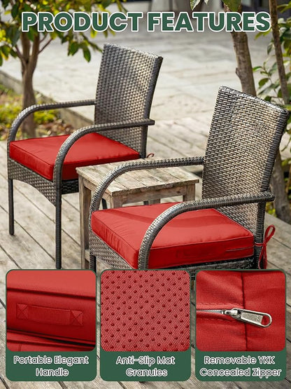 Outdoor Chair Cushion 17 x 16 x 3 Inches Patio Furniture Outdoor Waterproof Seat Cushion, Patio Chair Cushion with Handles and Ties, Square Dining Chair Cushion Set of 2, Red