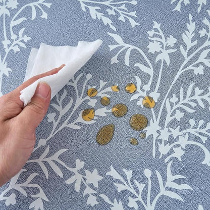 LIBERECOO Round Fitted Tablecloth with Elastic, Flannel Backed Vinyl Tablecloths for 40" - 44" Tables, Waterproof Wipeable Reusable Plastic Table Cloth for Indoor & Outdoor, Light Wash Denim