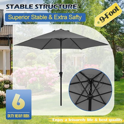 Sunnyglade 9FT Outdoor Patio Umbrella, Market & Table Umbrella with 6 Sturdy Ribs and Crank System, Fade-resistant & Waterproof for Garden Backyard Poolside Deck
