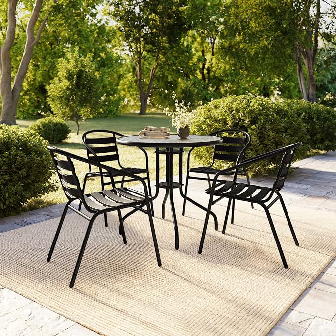 Flash Furniture 31.5 in Aluminum Round Table, Black | Durable Construction, Commercial Use