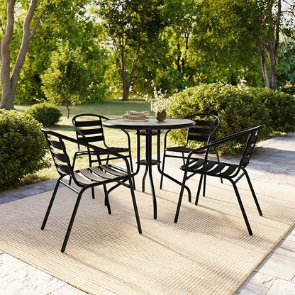 Flash Furniture 31.5 in Aluminum Round Table, Black | Durable Construction, Commercial Use